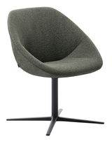 Moderner, dunkelgrüner Stuhl mit gepolsterter Sitzfläche und schwarzem Metallfuß, seitliche Perspektive