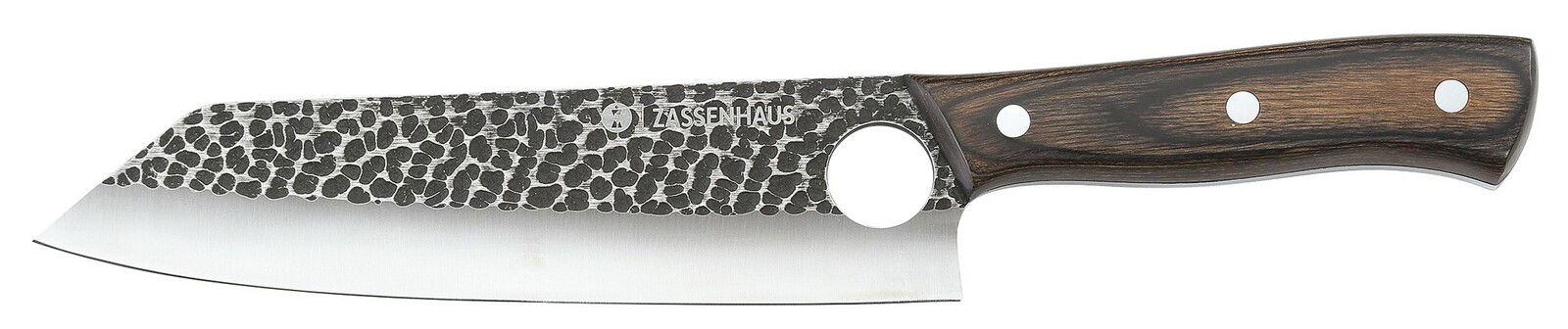 Kochmesser HUNTER 19 cm mit gehämmerter Klinge und Holzgriff, Seitenansicht