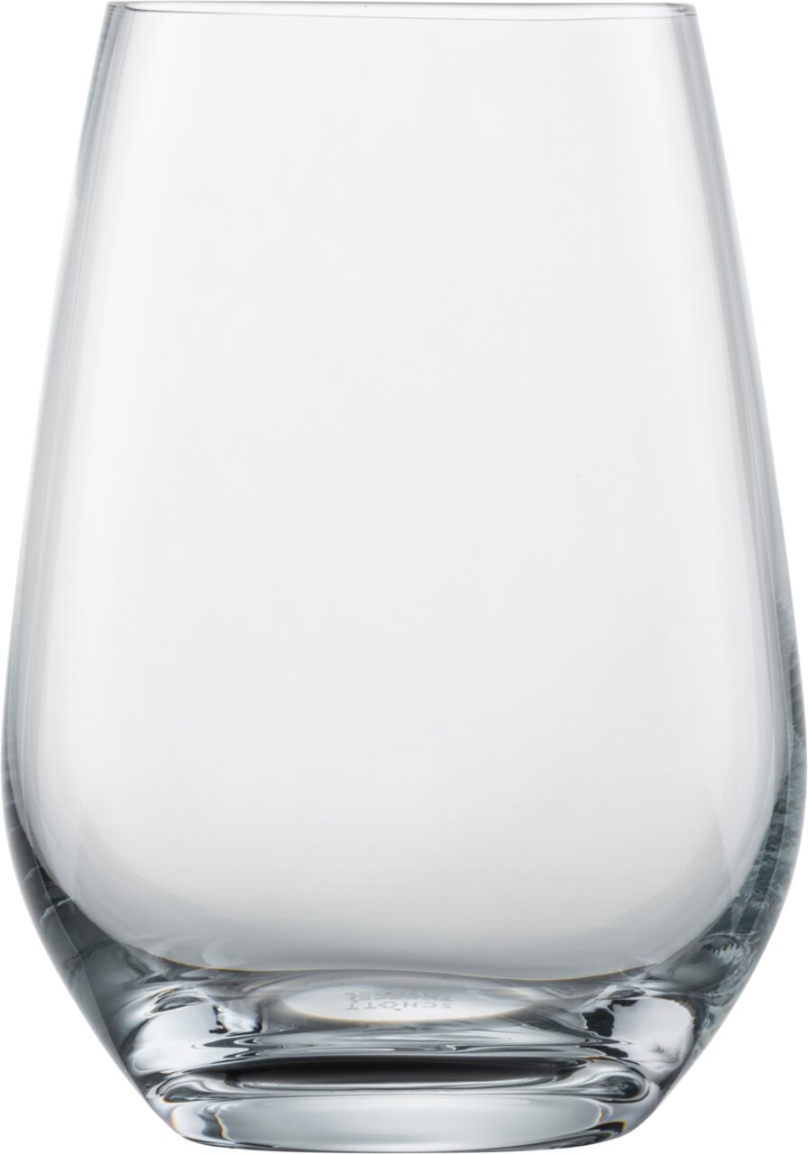 Transparenter Universalbecher Forte aus Glas, frontal fotografiert.
