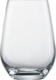 Transparenter Universalbecher Forte aus Glas, frontal fotografiert.