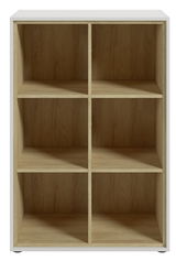 Frontale Ansicht eines Aktenregals mit vier Fächern, Holzoptik
