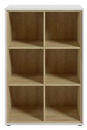Frontale Ansicht eines Aktenregals mit vier Fächern, Holzoptik
