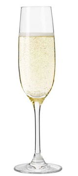 Sektglas Ciao+ 190ml, gefüllt mit Sekt, in Frontalansicht