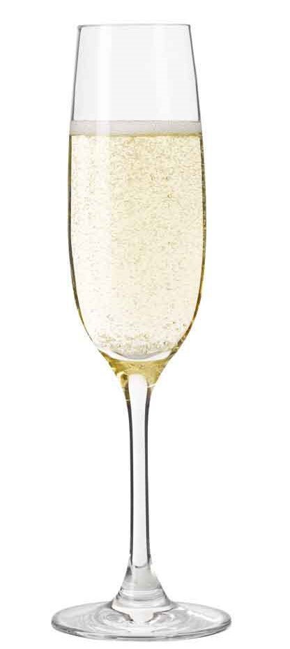 Sektglas Ciao+ 190ml, gefüllt mit Sekt, in Frontalansicht