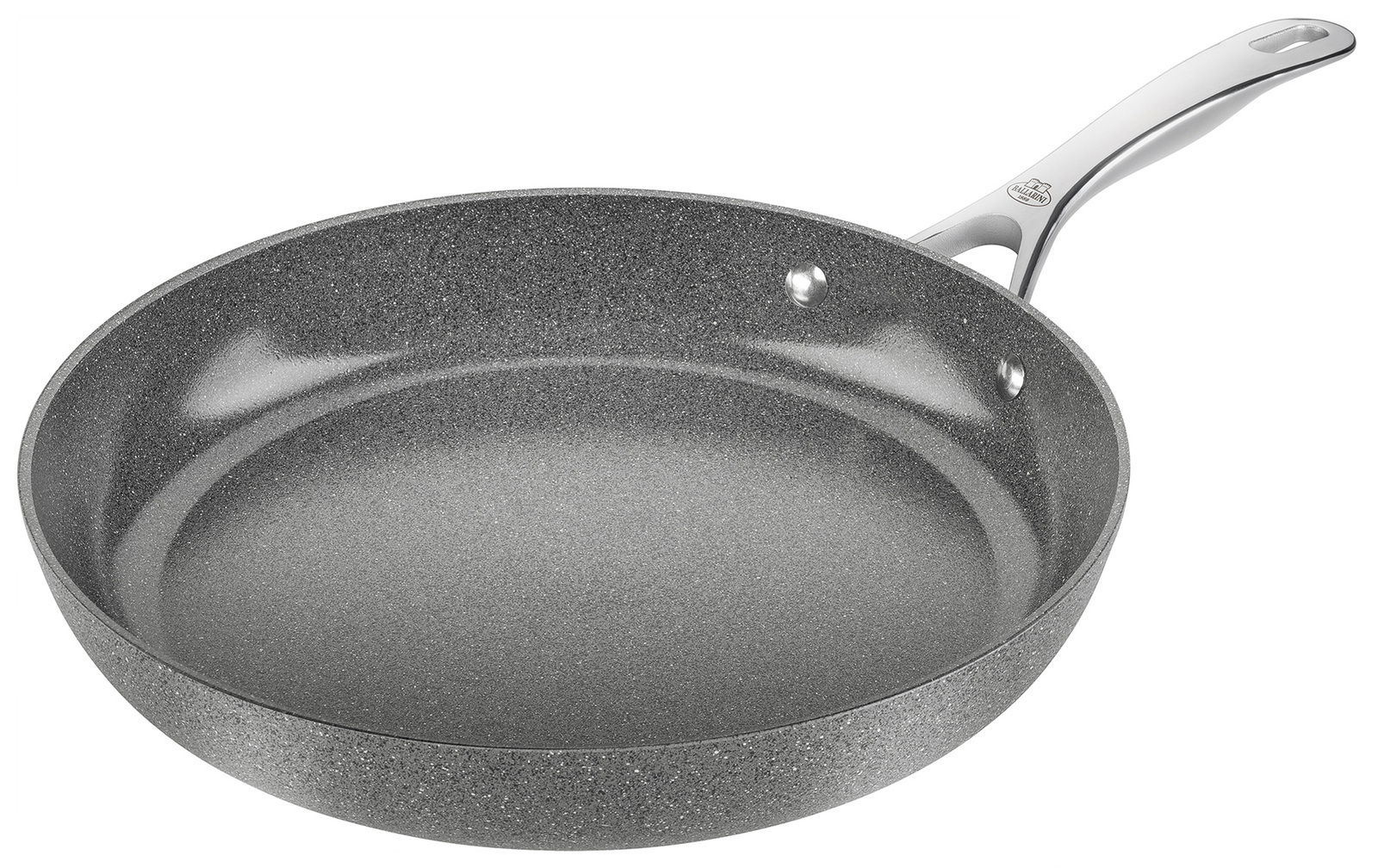 Bratpfanne mit 32 cm Durchmesser, graue Antihaftbeschichtung, seitliche Perspektive