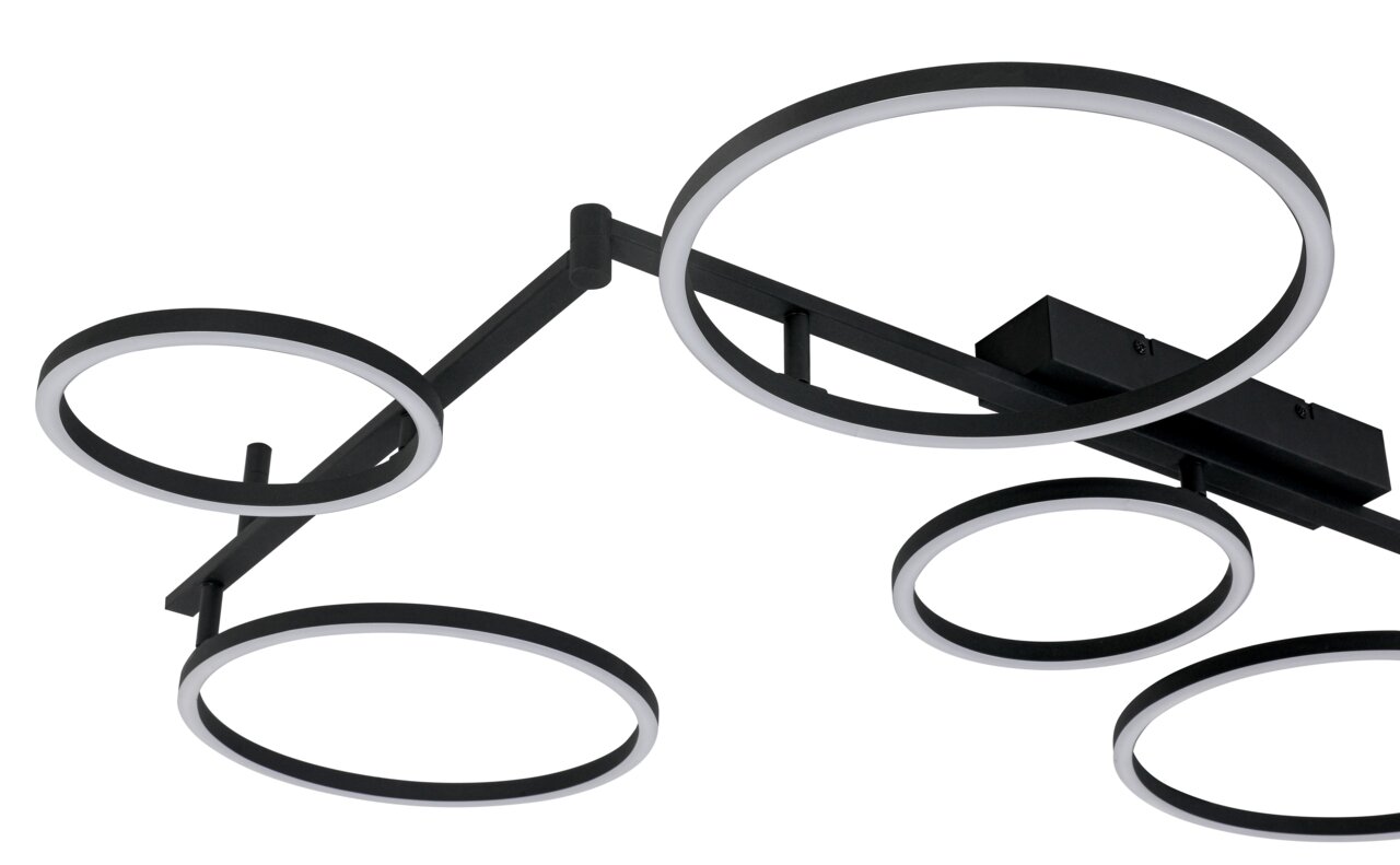 Moderne led-plafondlamp met meerdere ronde lichtringen, zijaanzicht