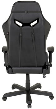 Rückansicht eines schwarzen Gaming-Stuhls mit ergonomischem Design und verstellbaren Armlehnen.