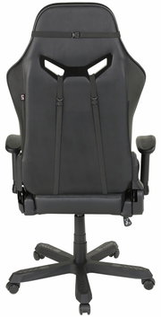 Rückansicht eines schwarzen Gaming-Stuhls mit ergonomischem Design und verstellbaren Armlehnen.
