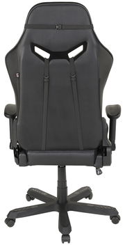 Rückansicht eines schwarzen Gaming-Stuhls mit ergonomischem Design und verstellbaren Armlehnen.