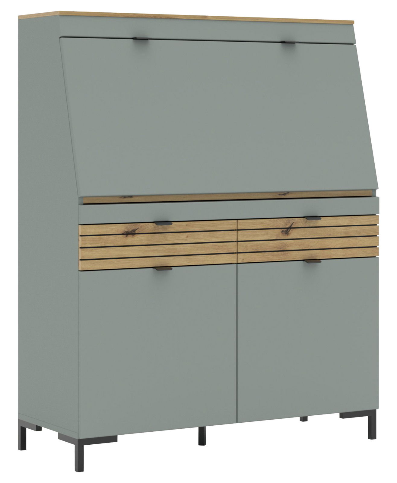 Voleo Sekretär DIANA Moderner Sekretär in Grau mit Holzdetails, Frontansicht