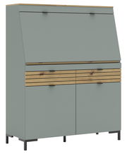 Moderner Sekretär in Grau mit Holzdetails, Frontansicht