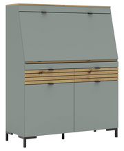 Moderner Sekretär in Grau mit Holzdetails, Frontansicht