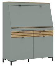 Moderne secretaire in grijs met houten details, vooraanzicht