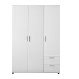 Weißer, dreitüriger Kleiderschrank mit zwei Schubladen, Frontalansicht