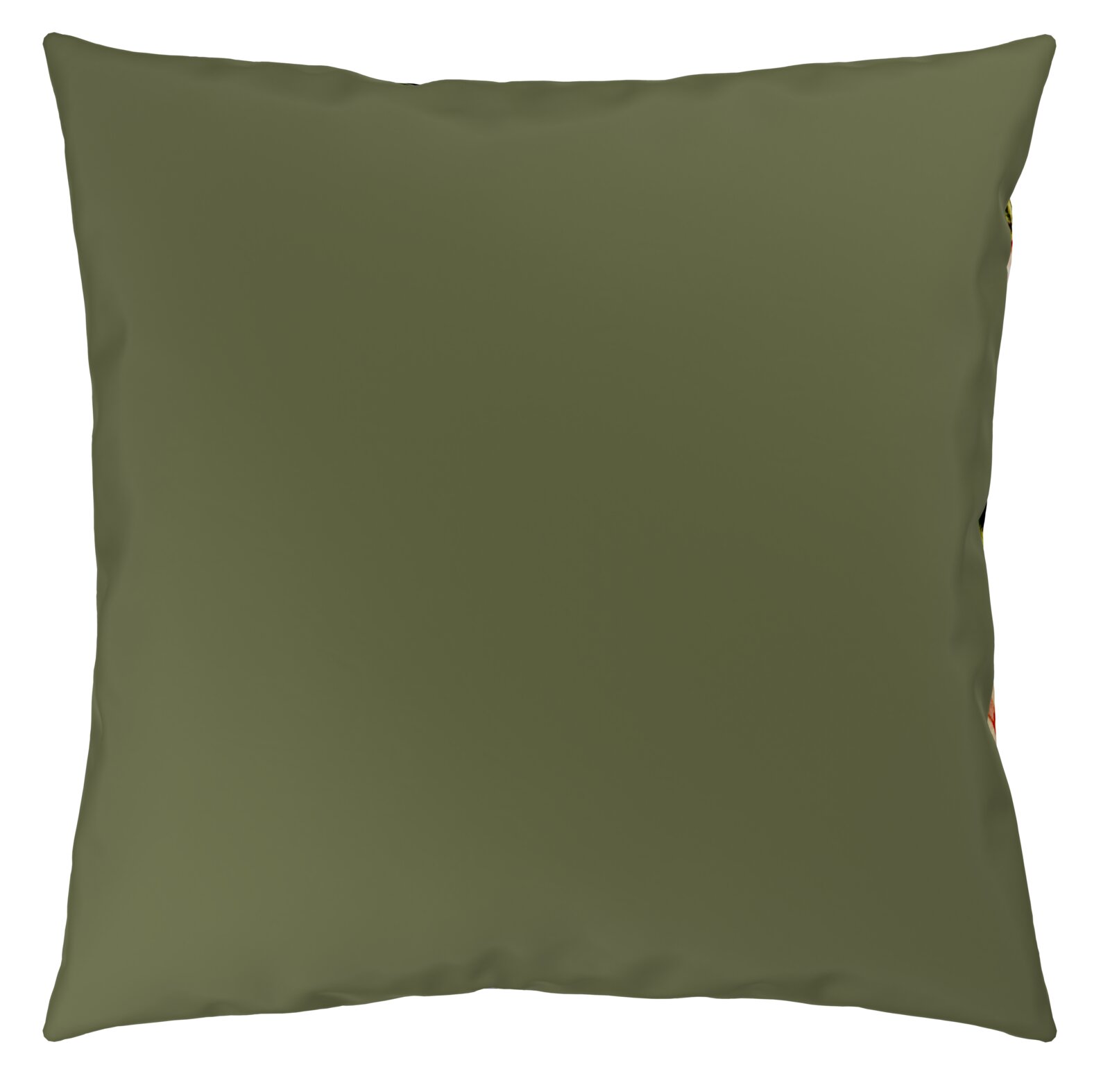 Grünes Kissen in Vorderansicht, Teil einer Wendebettwäsche.