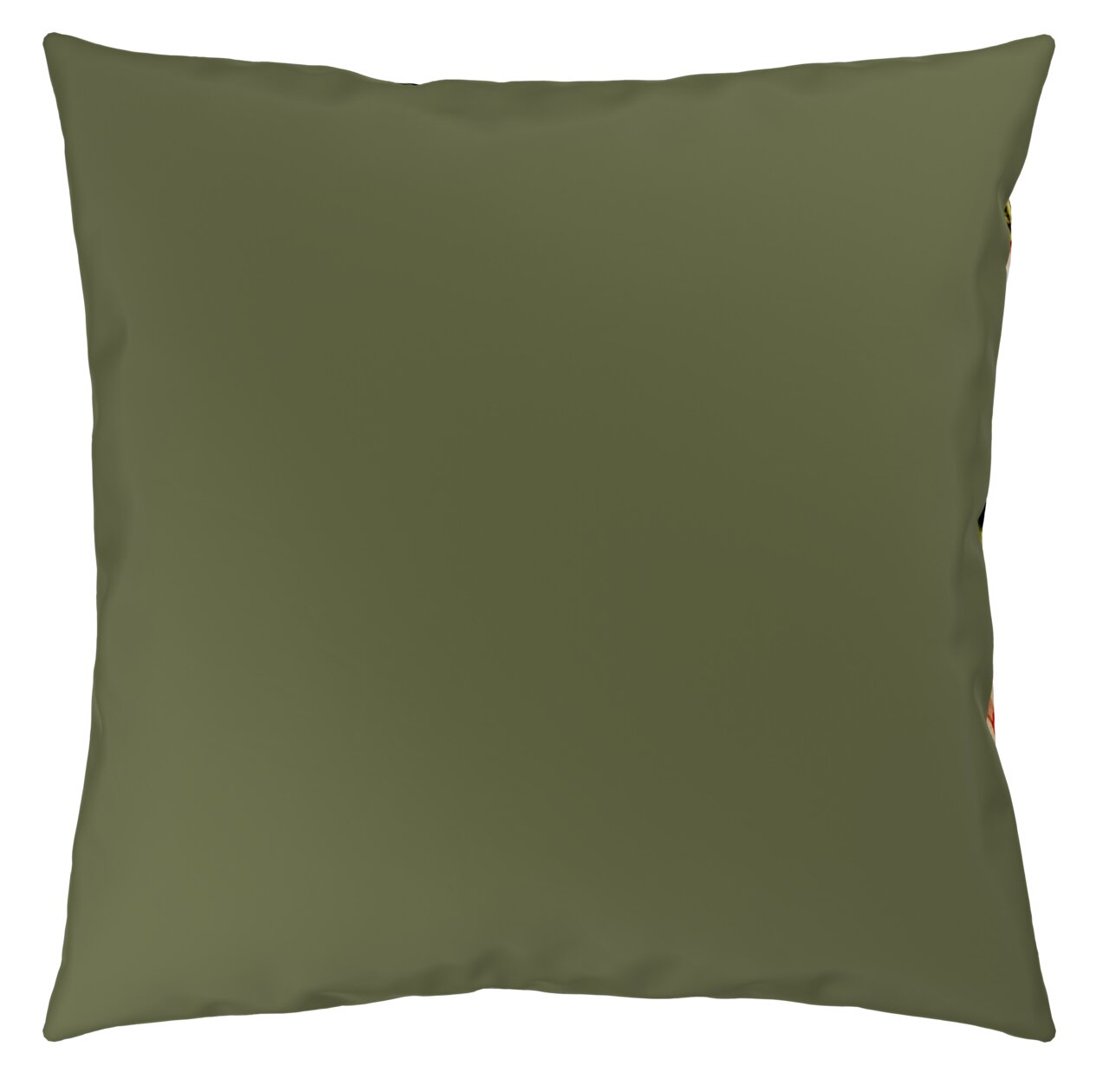 Grünes Kissen in Vorderansicht, Teil einer Wendebettwäsche.