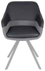 Moderner Sessel mit schwarzem Kunstleder und grauem Stoffbezug, Vorderansicht