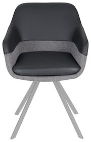 Moderner Sessel mit schwarzem Kunstleder und grauem Stoffbezug, Vorderansicht