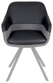 Moderner Sessel mit schwarzem Kunstleder und grauem Stoffbezug, Vorderansicht