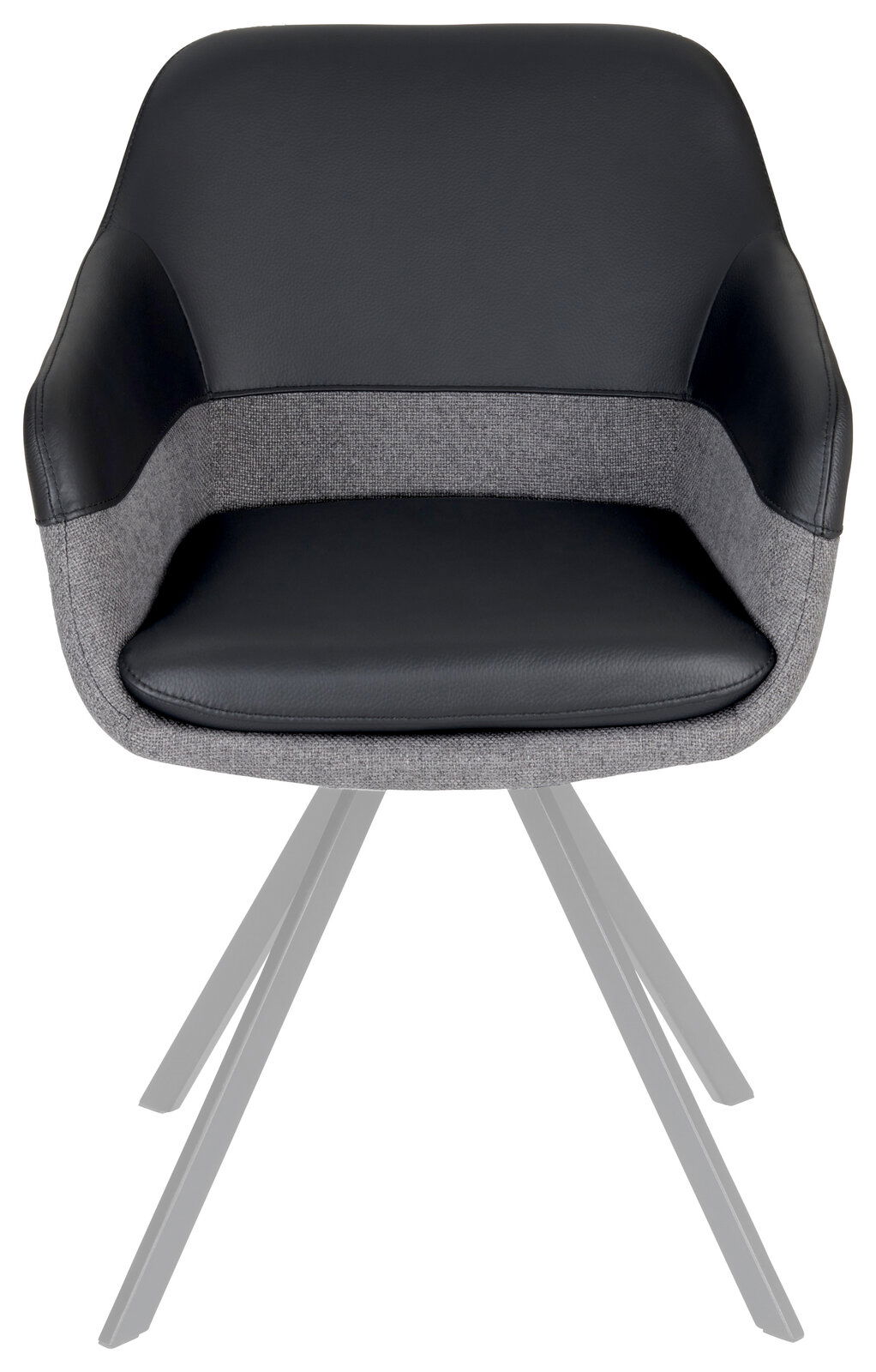 Moderner Sessel mit schwarzem Kunstleder und grauem Stoffbezug, Vorderansicht