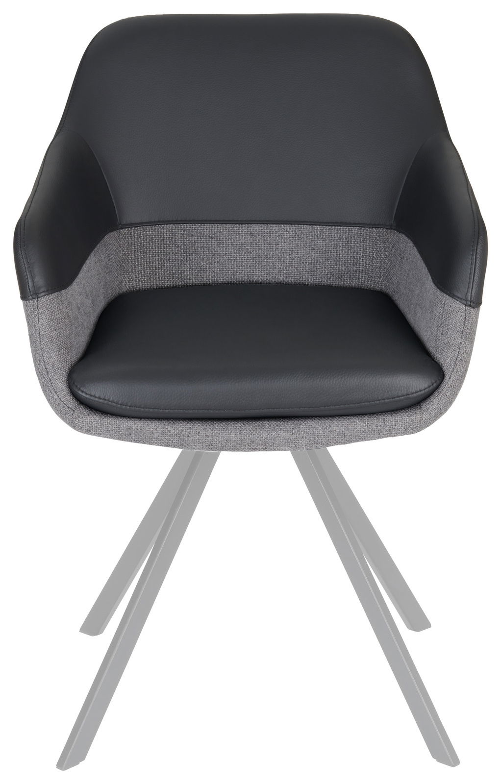 Moderner Sessel mit schwarzem Kunstleder und grauem Stoffbezug, Vorderansicht
