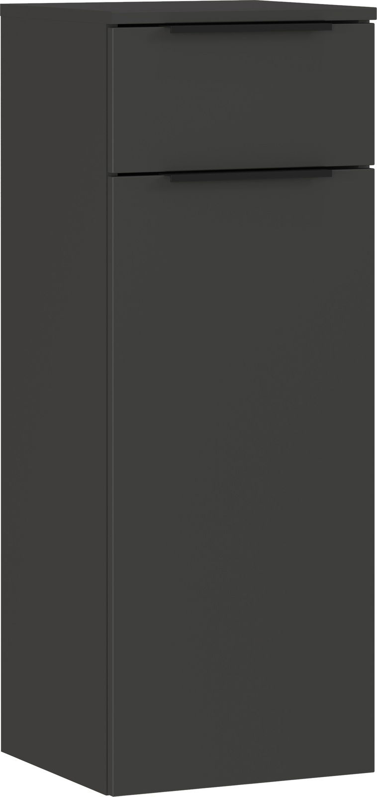 Schwarzer Schrank mit zwei Schubladen, Frontalansicht