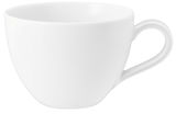 Weiße Kaffeetasse mit Henkel, seitliche Perspektive