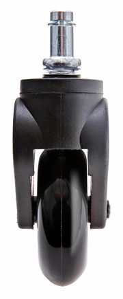 Vorderansicht einer Hartbodenrolle mit schwarzem Rad und silbernem Metallstift.