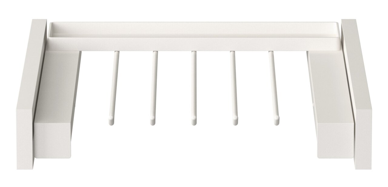 Hosenauszug in weißer Farbe, Ansicht von oben, mit mehreren Stangen zur Aufbewahrung von Hosen.