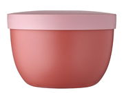 Runder Snackpot in Mauve mit passendem Deckel, seitliche Perspektive