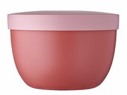 Runder Snackpot in Mauve mit passendem Deckel, seitliche Perspektive