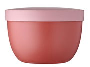 Runder Snackpot in Mauve mit passendem Deckel, seitliche Perspektive