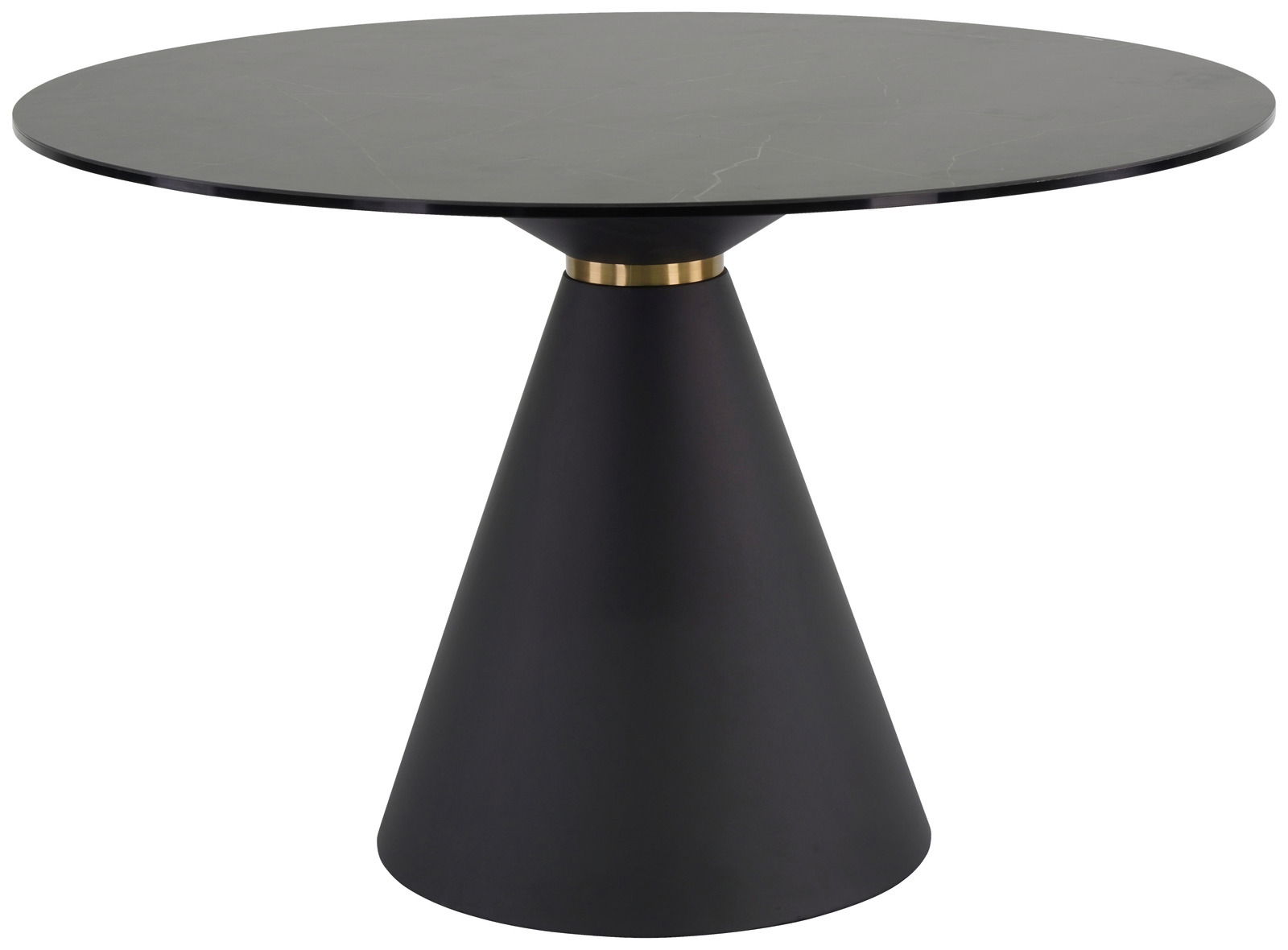 Novel Esstisch SIR Runder Esstisch mit schwarzer, konischer Basis und dunkler Tischplatte, seitliche Perspektive