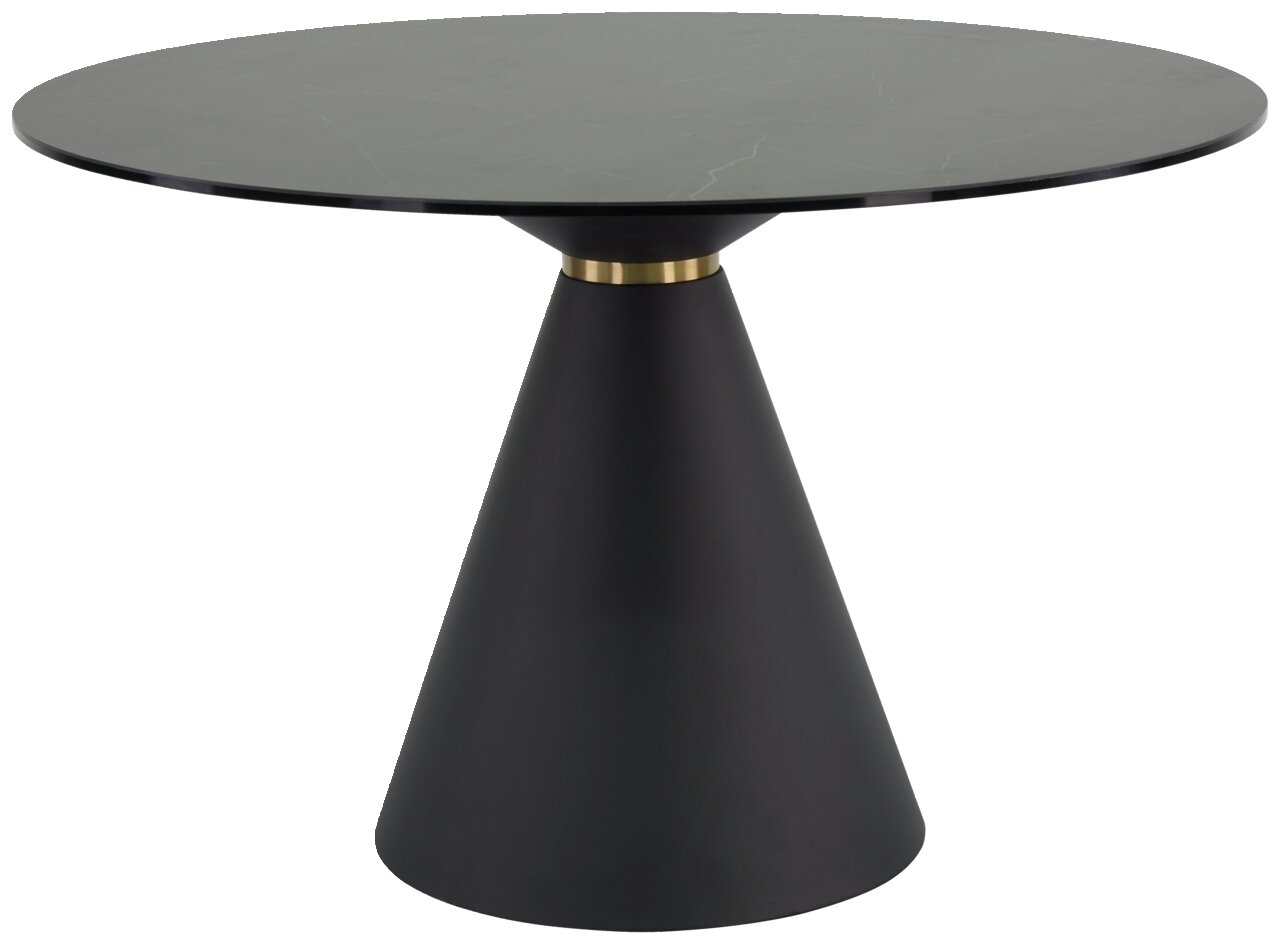 Novel Esstisch SIR Runder Esstisch mit schwarzer, konischer Basis und dunkler Tischplatte, seitliche Perspektive