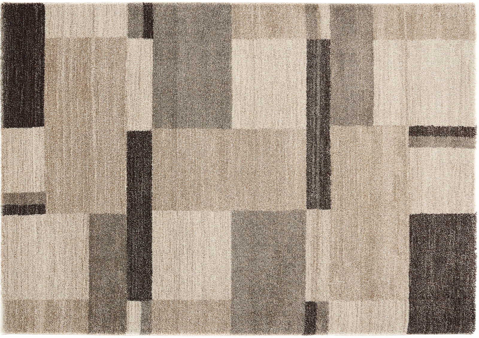 Moderner Teppich mit geometrischem Muster in Beige- und Brauntönen, Draufsicht