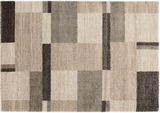 Moderner Teppich mit geometrischem Muster in Beige- und Brauntönen, Draufsicht