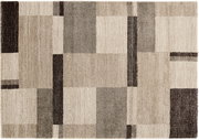 Moderner Teppich mit geometrischem Muster in Beige- und Brauntönen, Draufsicht