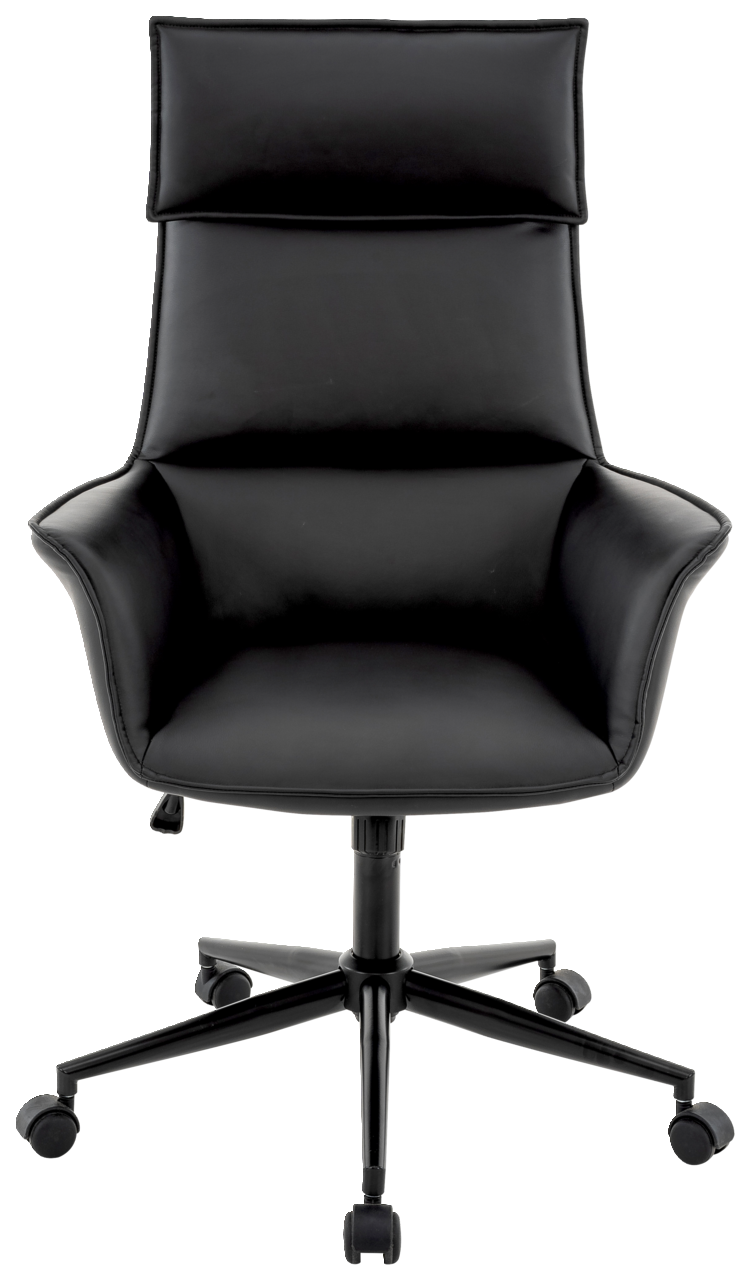 Schwarzer Chefsessel aus Leder mit hoher Rückenlehne und Armlehnen, Frontalansicht