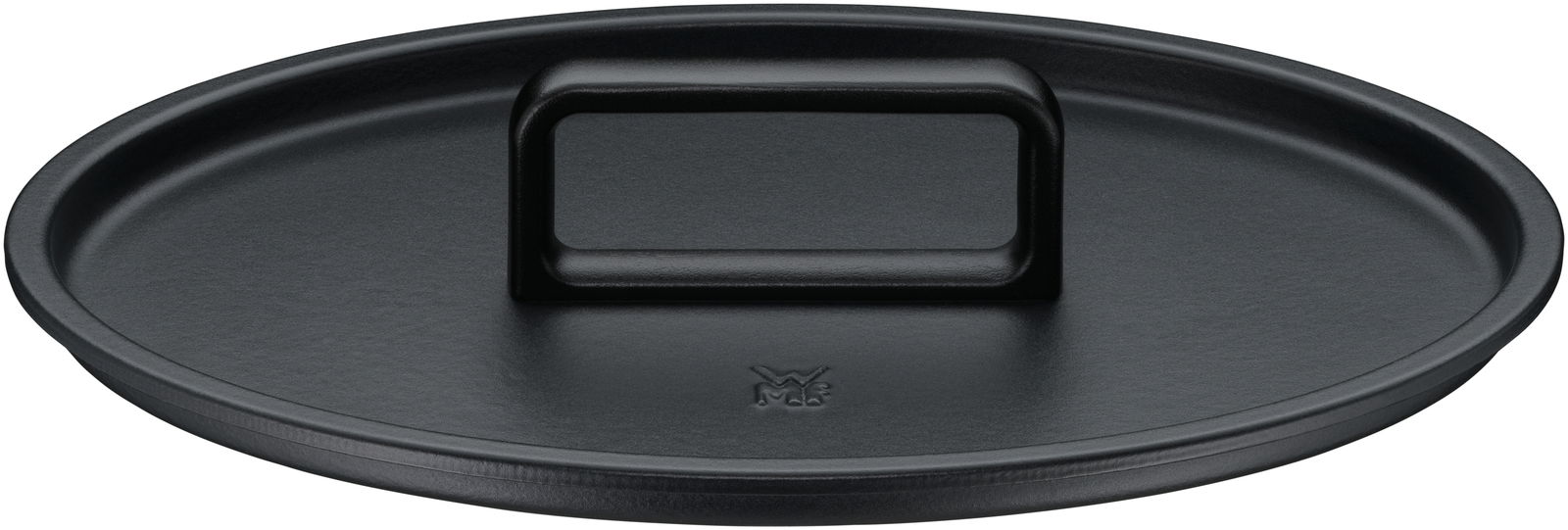 Schwarzer ovaler Deckel mit Griff, Draufsicht