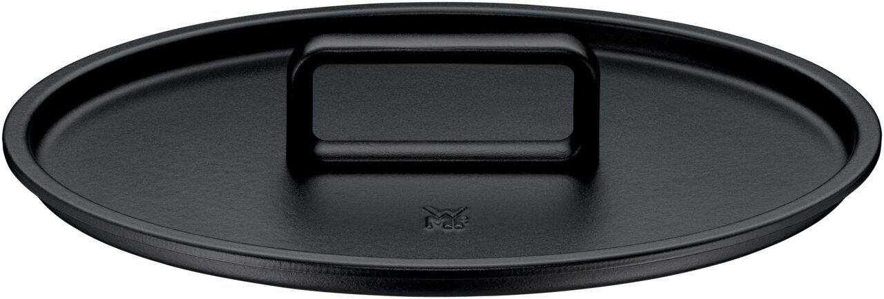 Schwarzer ovaler Deckel mit Griff, Draufsicht