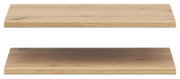 Twee houten legplanken met een natuurlijke houtlook, gezien vanaf de voorkant.