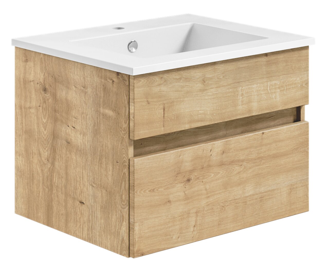 Puris Badkombination GET2YOU 21 Waschtisch mit Holzoptik und weißem Waschbecken, seitliche Perspektive