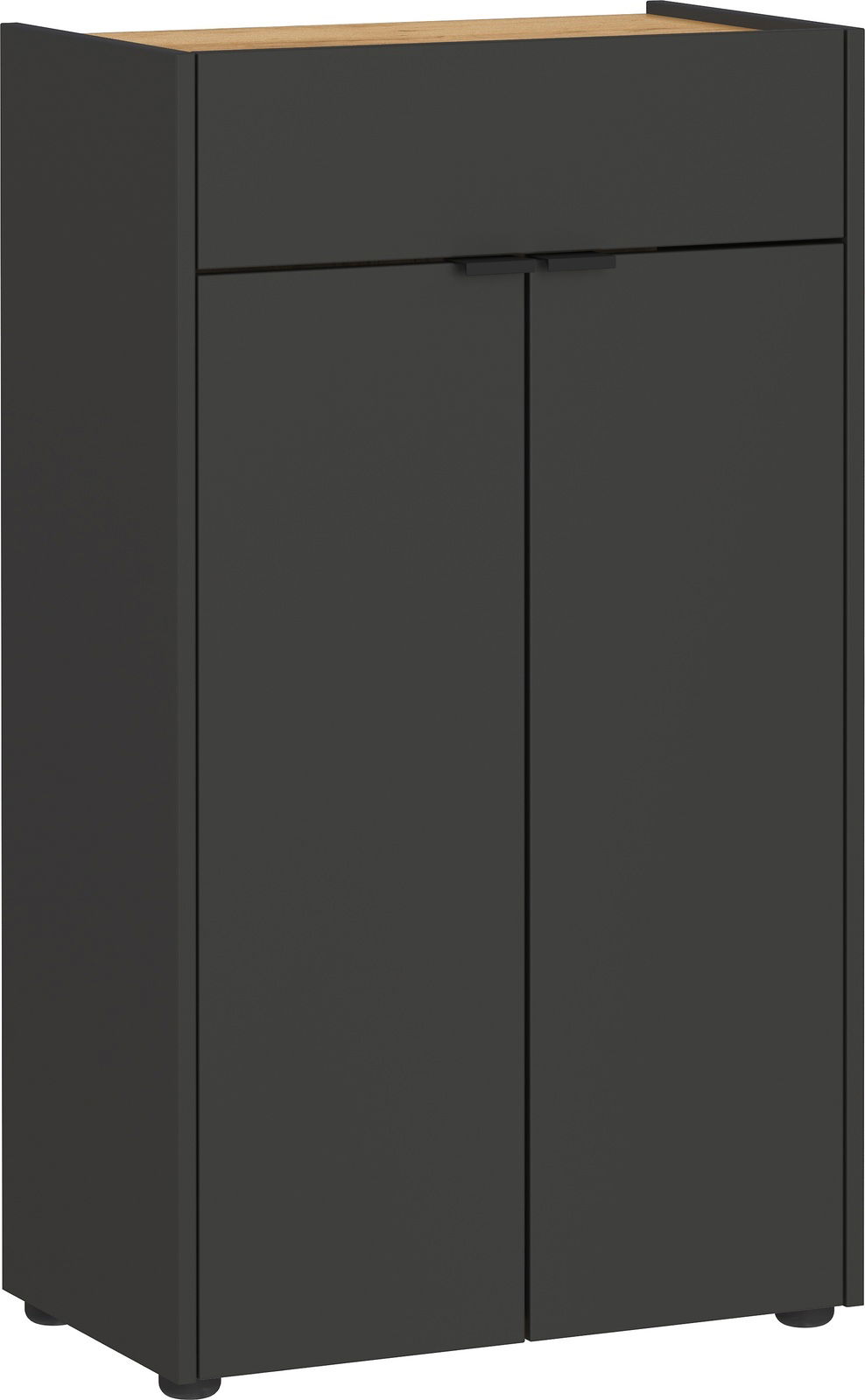 MID.YOU Kommode FORANO Schwarze Kommode mit zwei Türen und einer Schublade, Vorderansicht