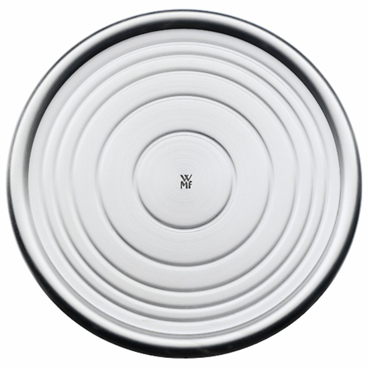 Runder Gläserteller aus Edelstahl mit konzentrischen Kreisen, Draufsicht