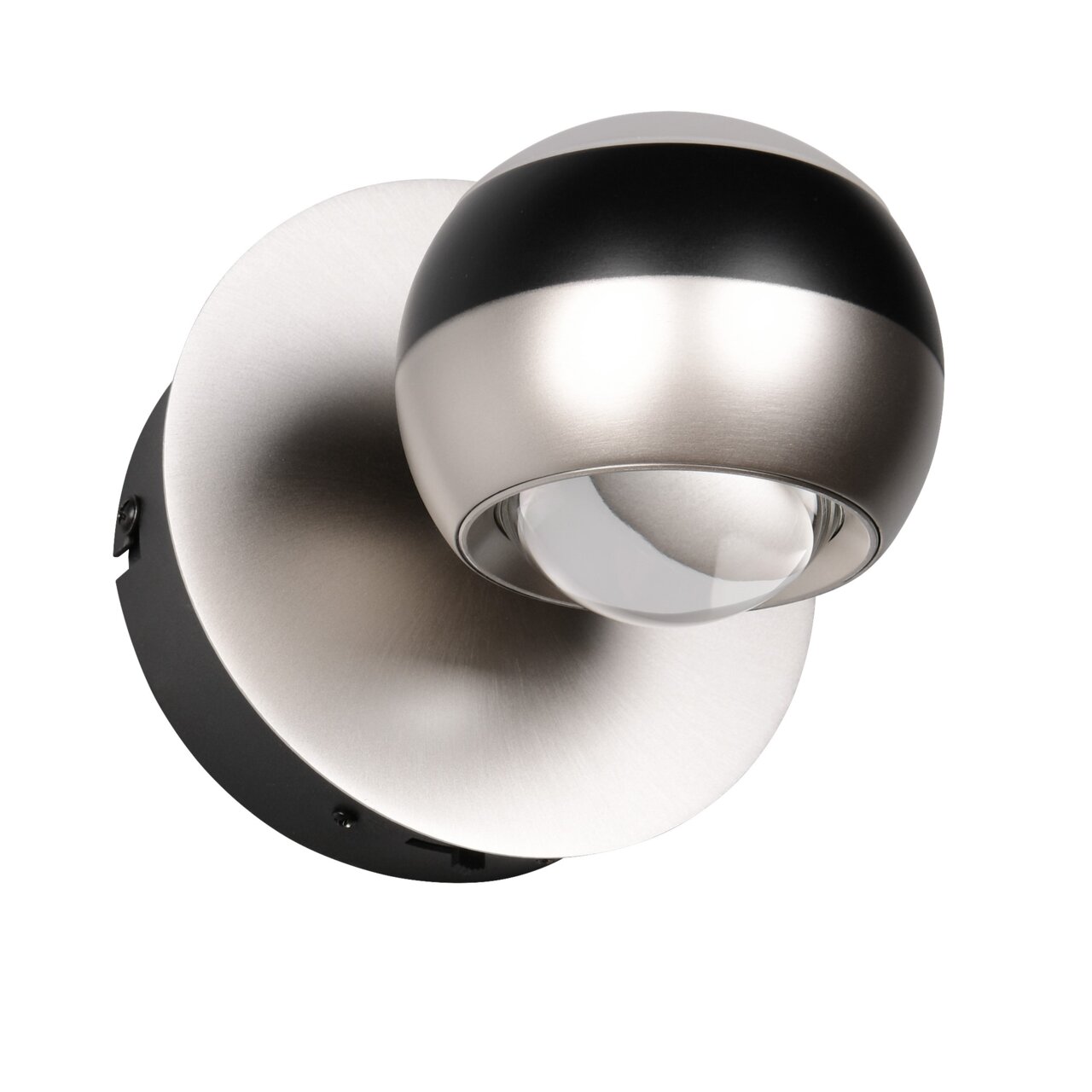 Moderne wandlamp ORBIT in zilver en zwart, zijaanzicht