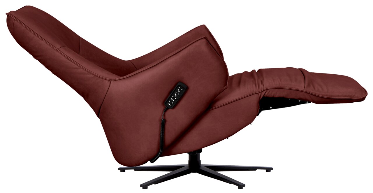 Himolla Relaxfauteuil 7162 S-LOUNGER Seitliche Ansicht eines braunen Relaxsessels mit verstellbarer Rückenlehne und Fußstütze, ausgestattet mit einer Fernbedienung.