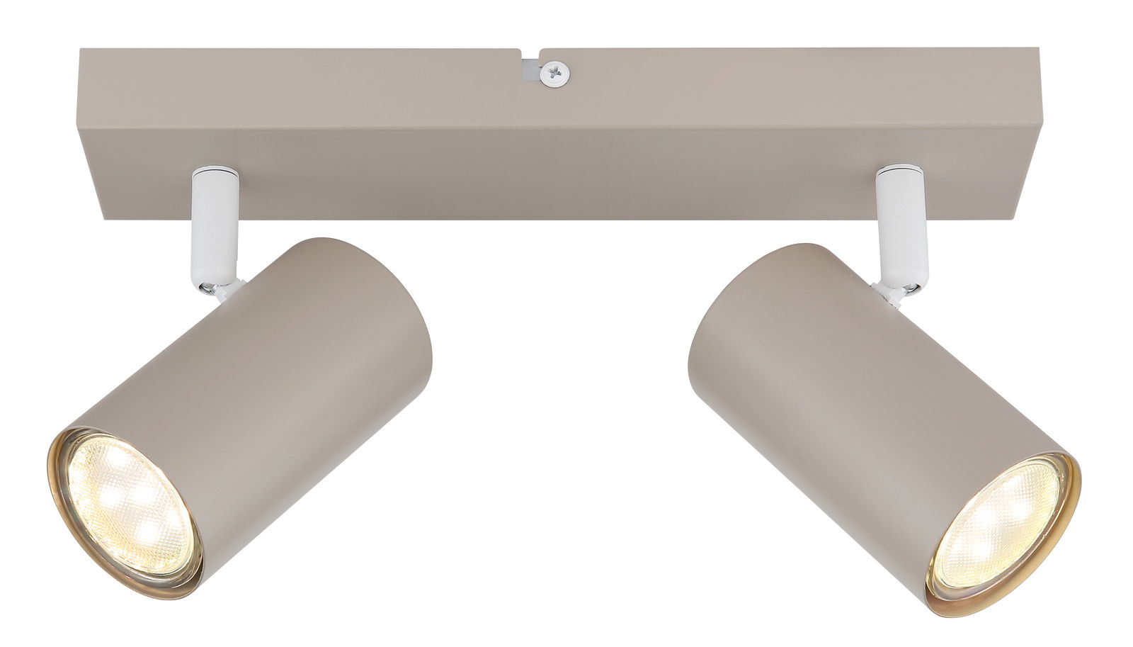 Zweiflammiger Deckenstrahler in Beige aus der Frontalperspektive