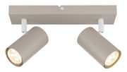 Zweiflammiger Deckenstrahler in Beige aus der Frontalperspektive