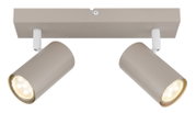 Zweiflammiger Deckenstrahler in Beige aus der Frontalperspektive