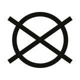 Symbol für nicht chemisch reinigen, schwarze Linien auf weißem Hintergrund, Frontalansicht